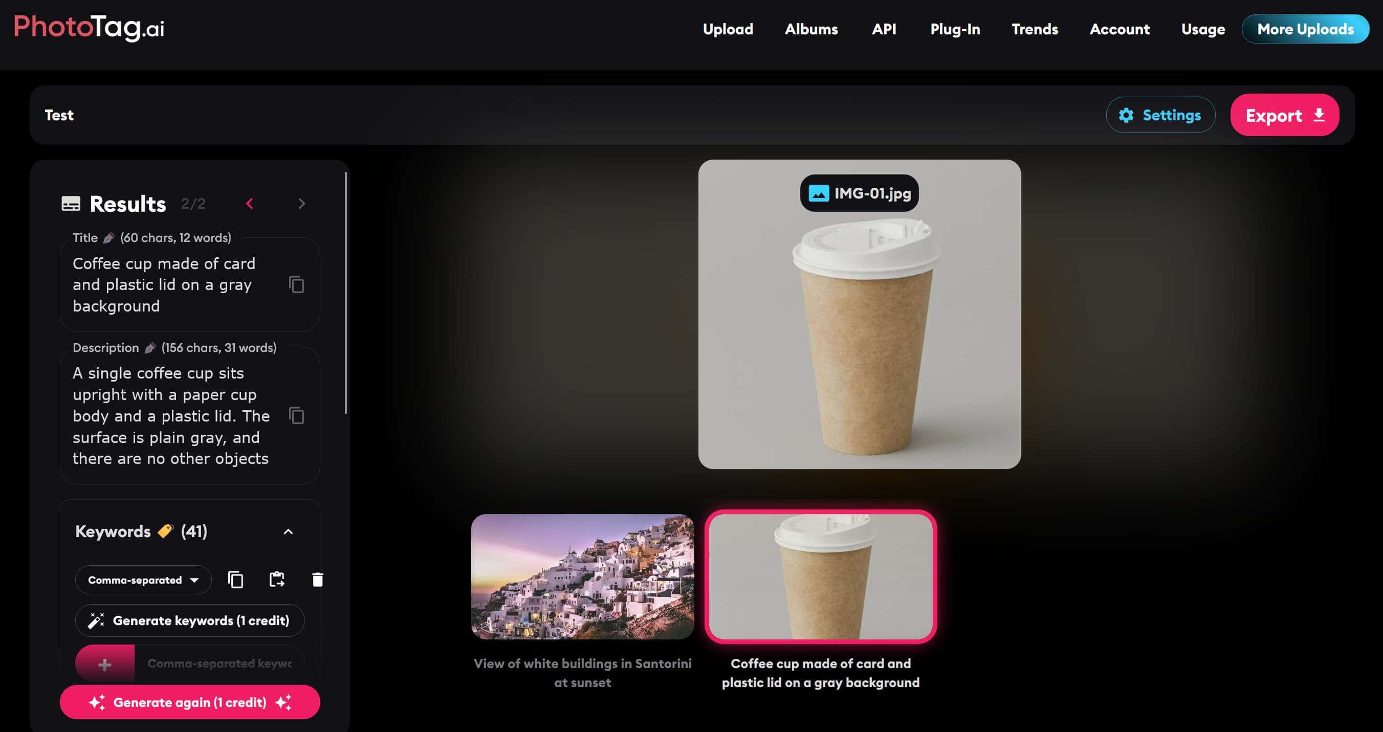 PhotoTag dashboard